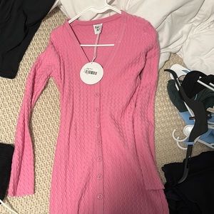 button up pink mini sweater dress